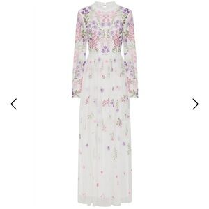 WHITE PURPLE PINK EMBROIDERED TULLE MAXI DRESS BRIDE BABY SHOWER